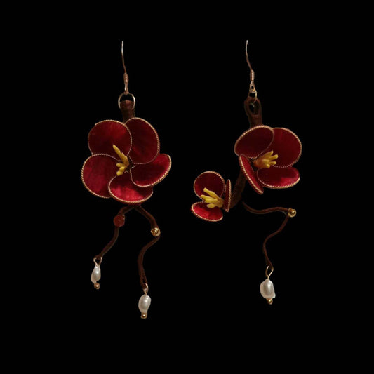 Independence Bespoke Earrings-Red Silk Earrings(Ronghua)