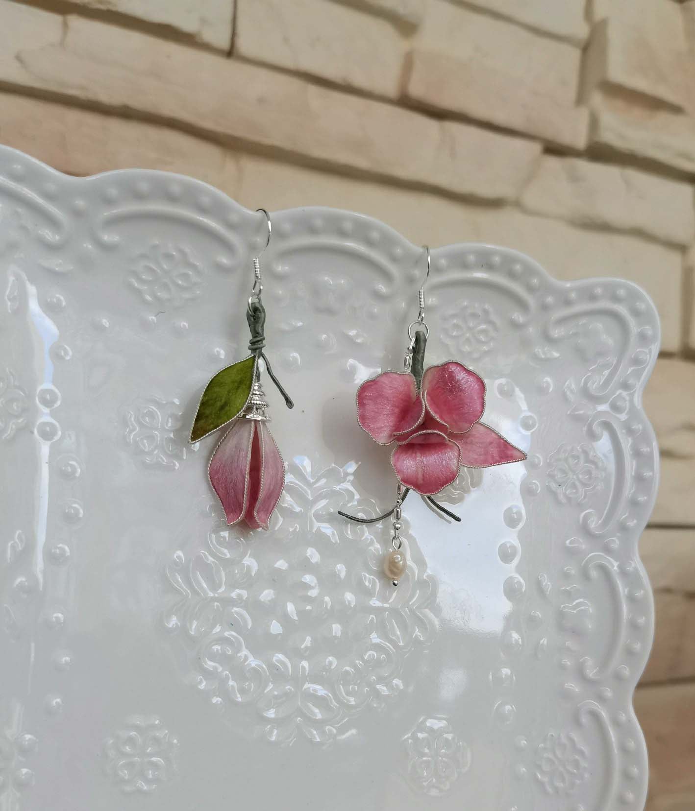AB Bespoke Earrings - Pink Silk Earrings(Ronghua)