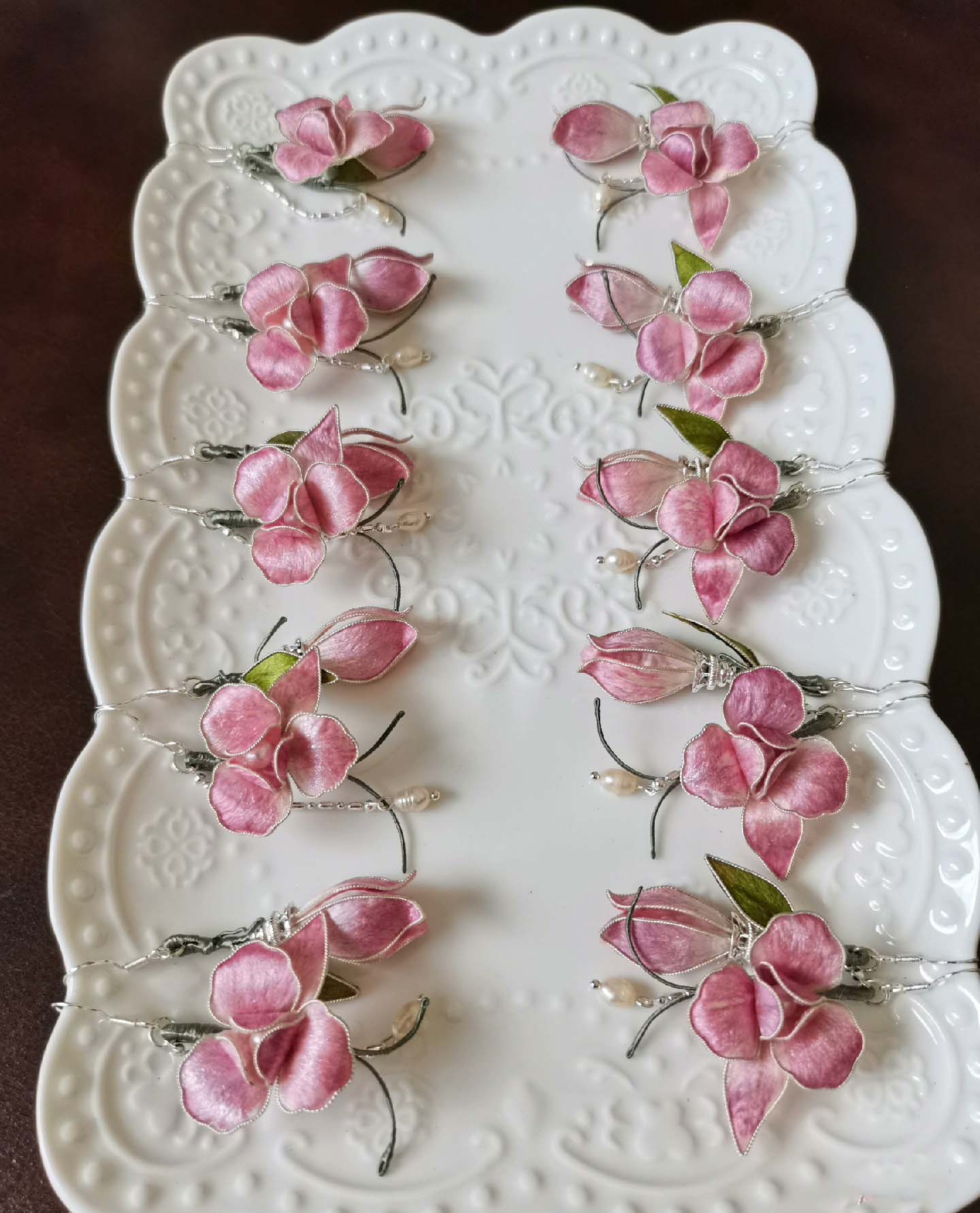 AB Bespoke Earrings - Pink Silk Earrings(Ronghua)