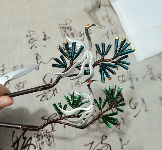 Pine Branch Bespoke Hairpin - Silk Hairpin(Chanhua)