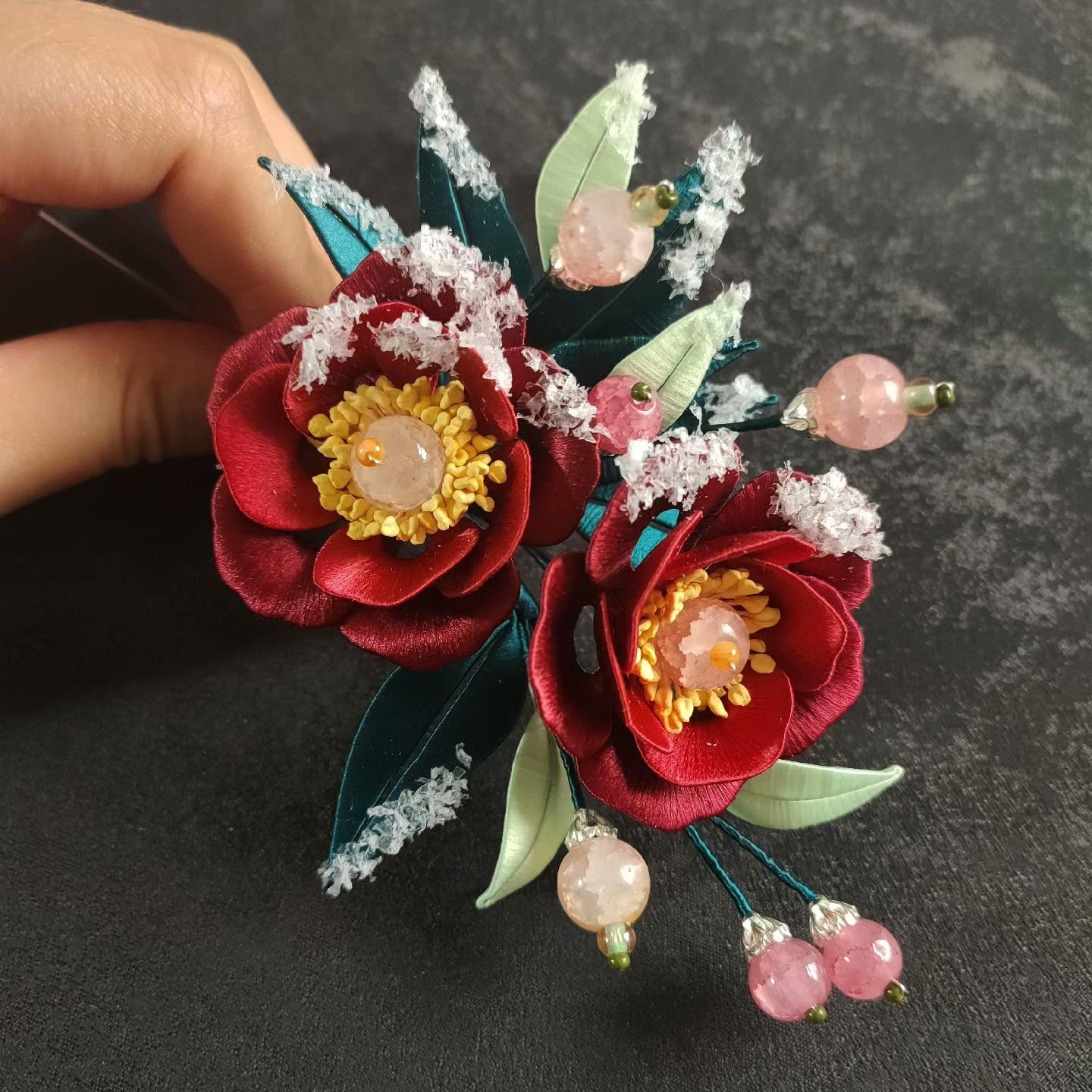 Camellia Bespoke Hairpin - Silk Hairpin(Chanhua)