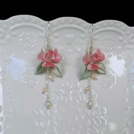 Rose Bespoke Earrings - Silk Earrings(Chanhua)