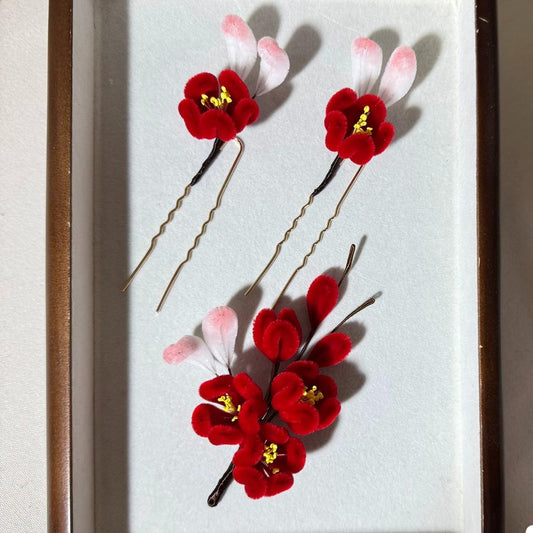 3 Plum Blossom Bespoke Hairpin - Silk Hairpin(Ronghua)