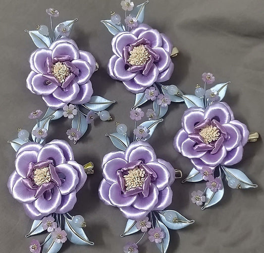 Purple Flower Bespoke Hairclip - Silk Hairclip(Chanhua)