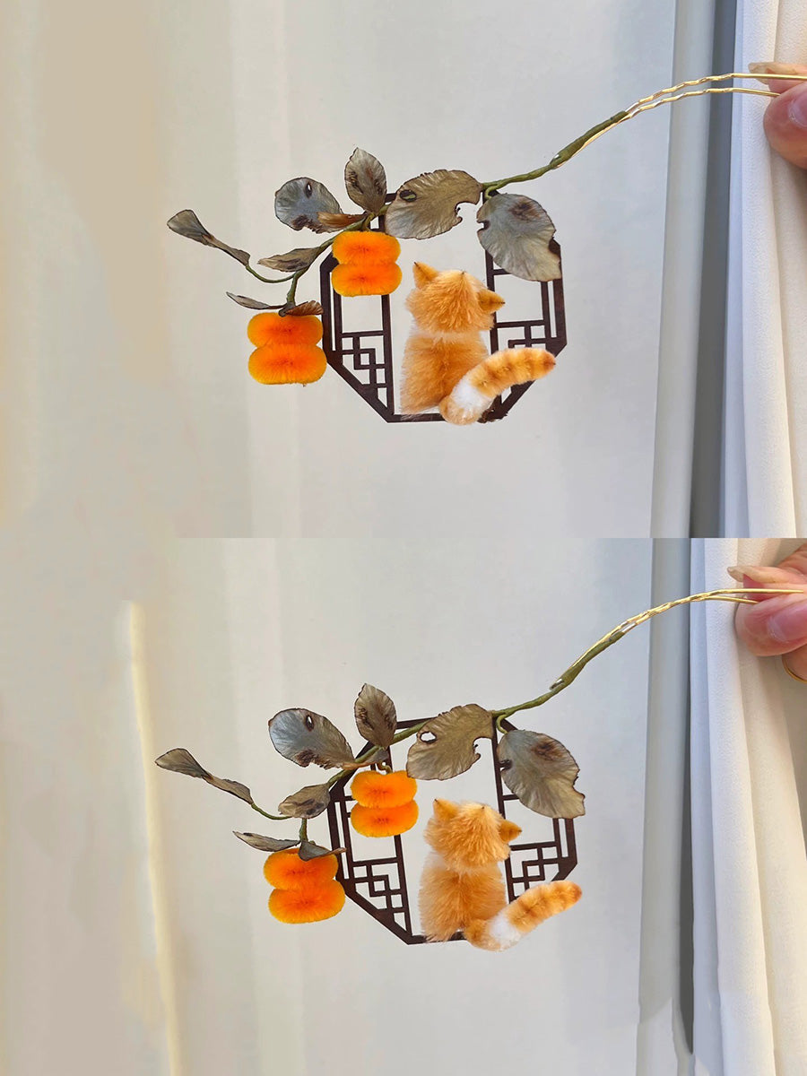 Autumn Cat Bespoke Hairpin - Silk Hairpin(Chanhua)