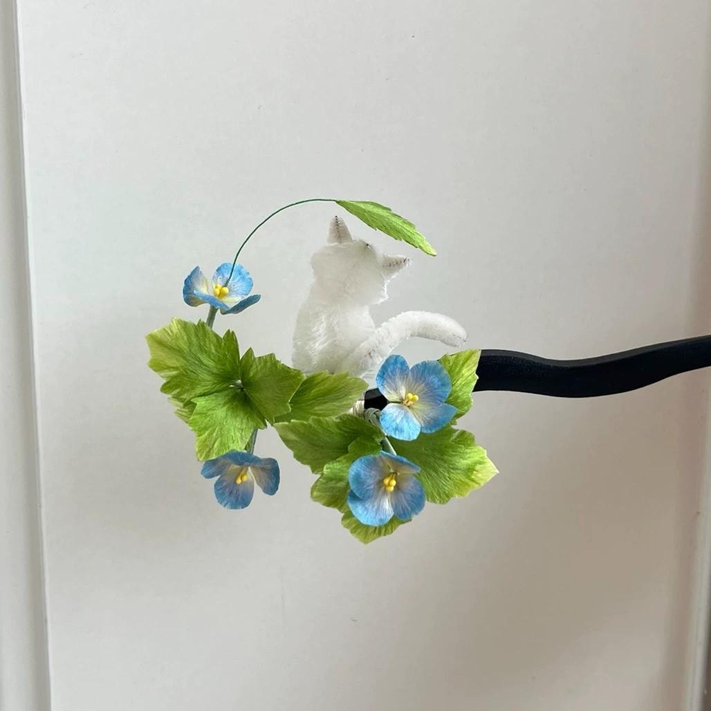 White Cat Bespoke Hairpin - Silk Hairpin(Chanhua)