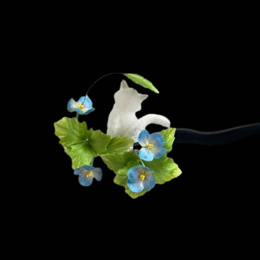 White Cat Bespoke Hairpin - Silk Hairpin(Chanhua)