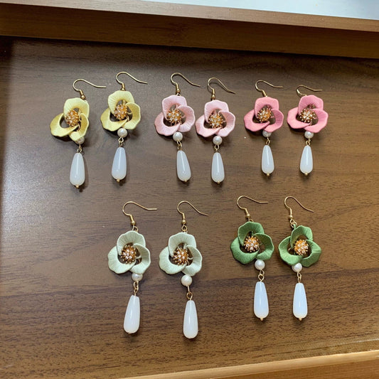 Handmade Chanhua Flower Drop Earrings - S925 Silver Hooks
