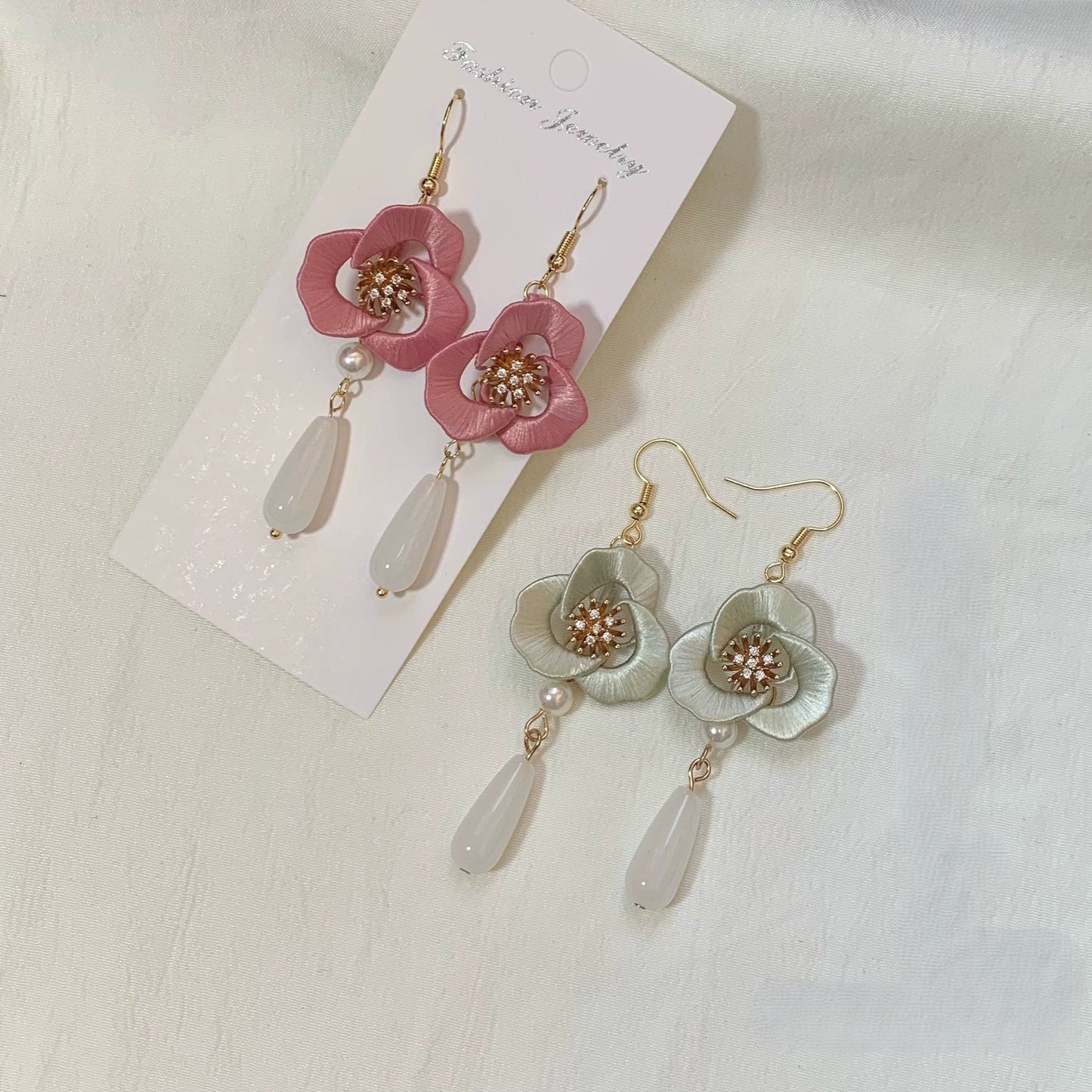 Handmade Chanhua Flower Drop Earrings - S925 Silver Hooks
