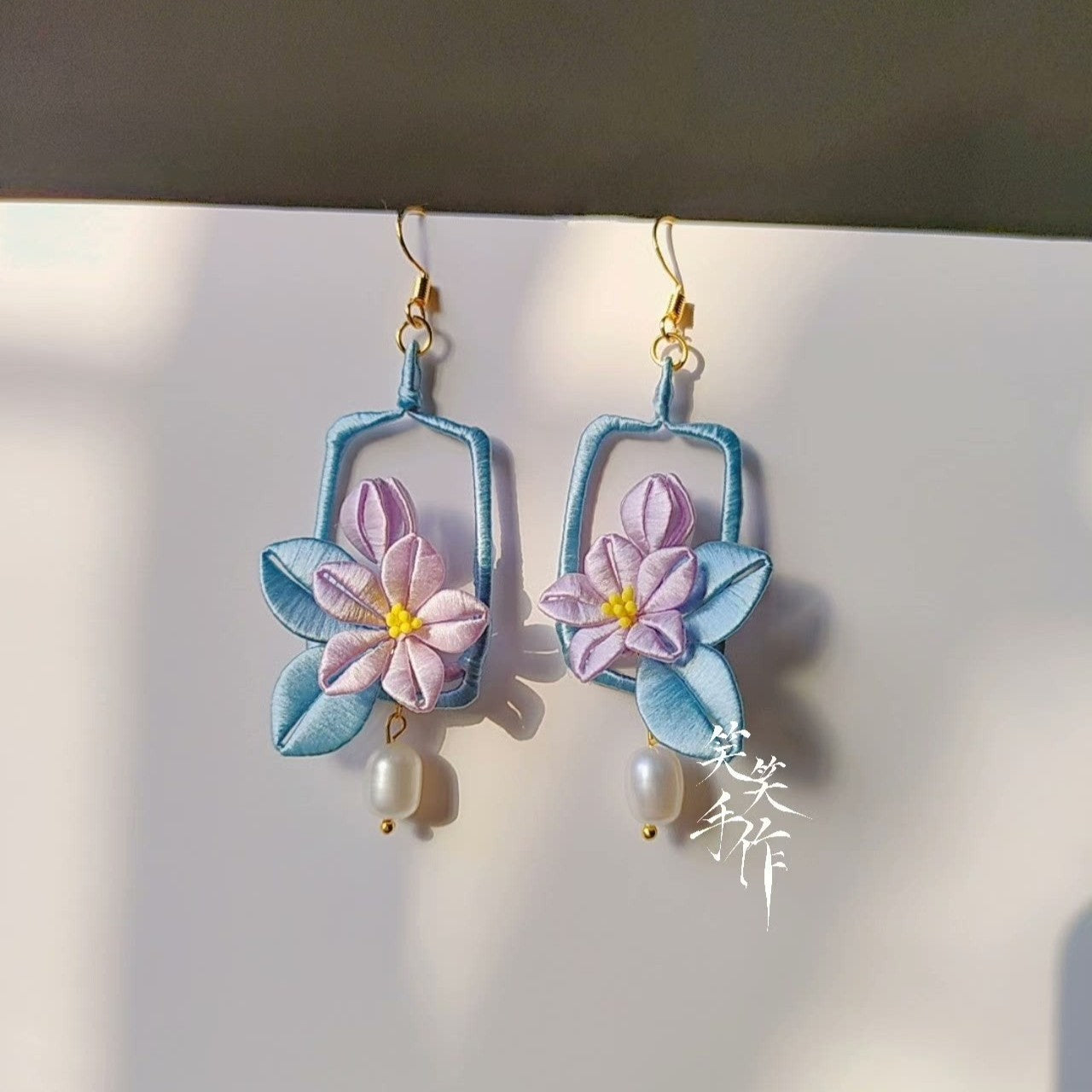 Handcrafted Chanhua Flower Earrings | 925 Silver Hooks & Freshwater Pearl Dangles