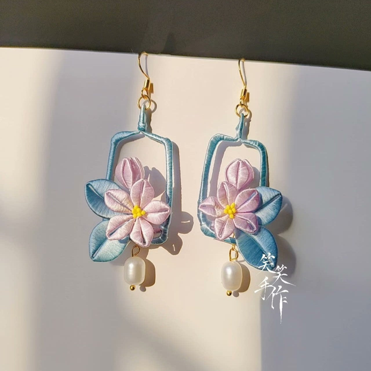 Handcrafted Chanhua Flower Earrings | 925 Silver Hooks & Freshwater Pearl Dangles