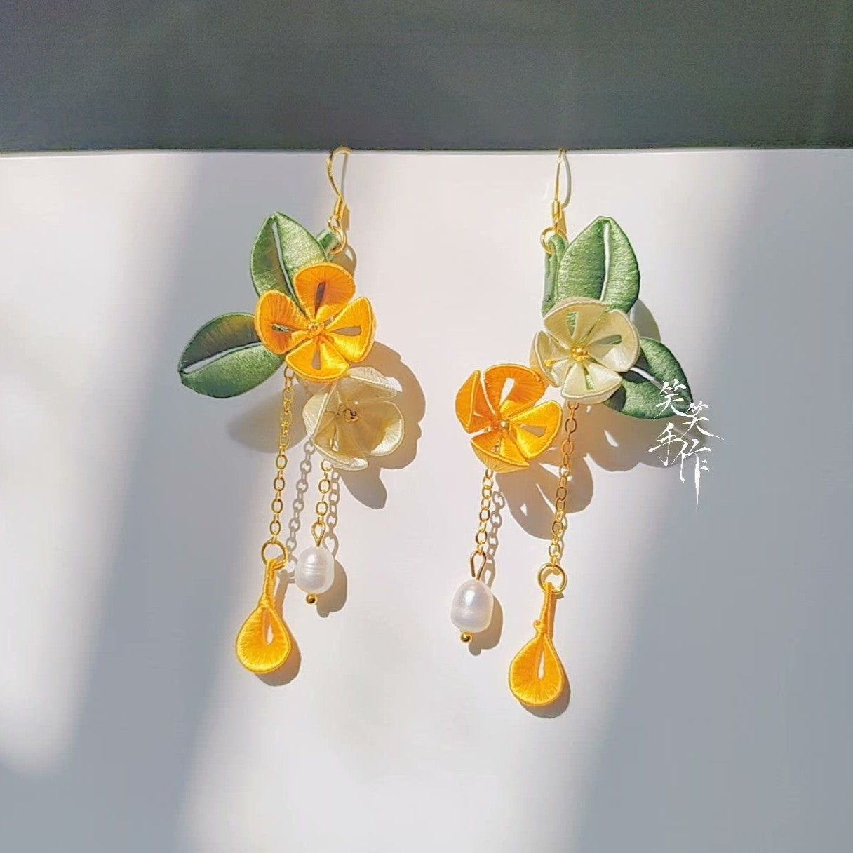 Handmade Chanhua Flower Earrings - 925 Silver Hooks, Freshwater Pearls