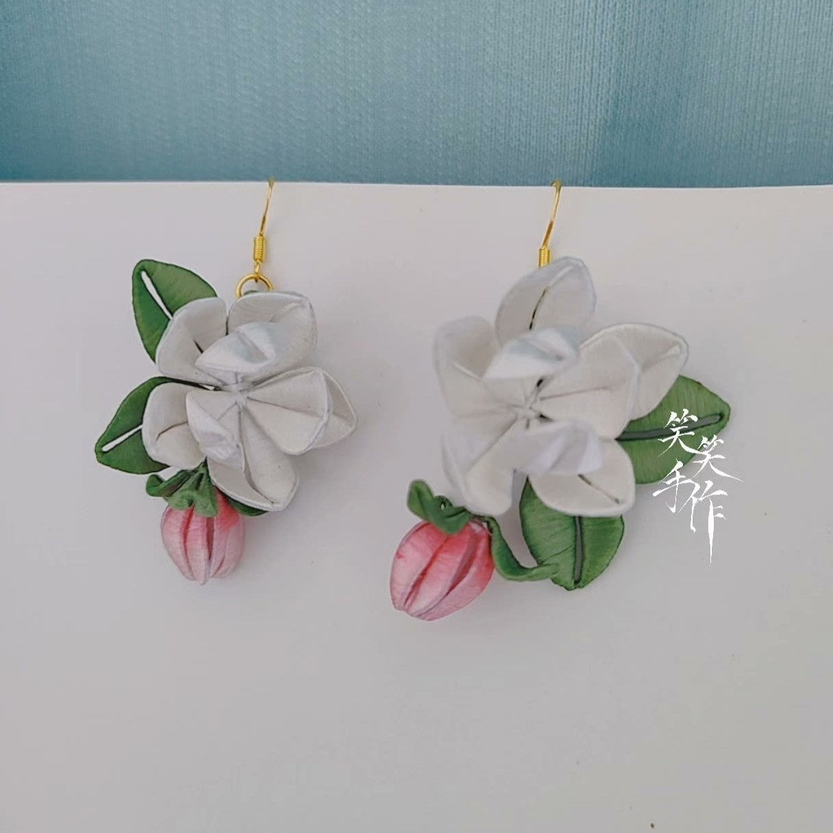 Handcrafted White Chanhua Flower & Bud Sterling Silver Drop Earrings | Elegant Everyday & Occasion Wear