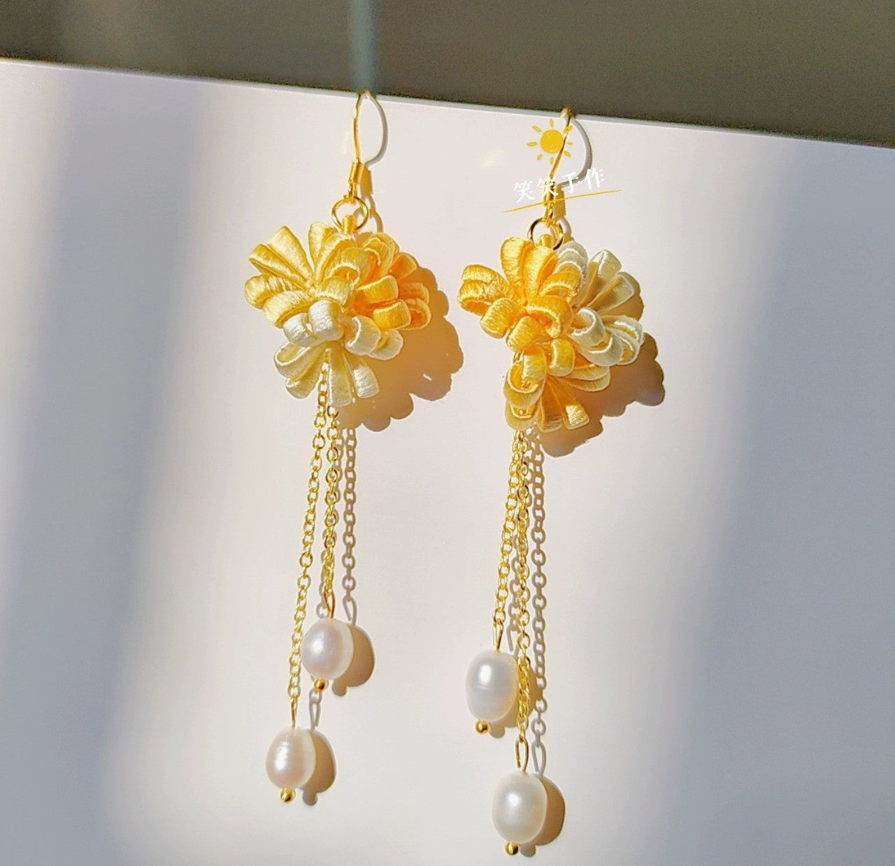 Handmade Chanhua Flower Earrings with Natural Freshwater Pearls - 925 Sterling Silver Hooks