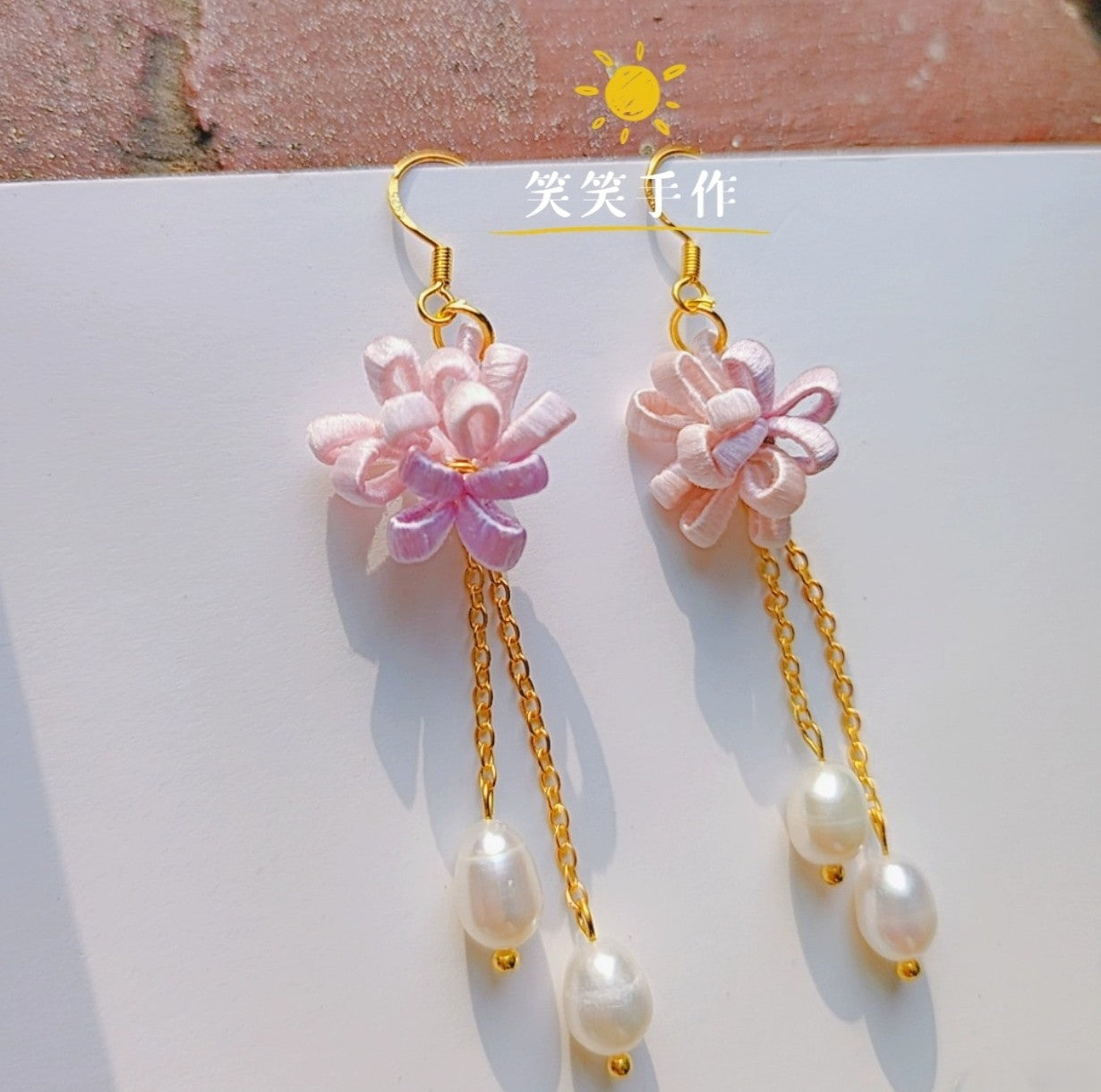 Handmade Chanhua Flower Earrings with Natural Freshwater Pearls - 925 Sterling Silver Hooks