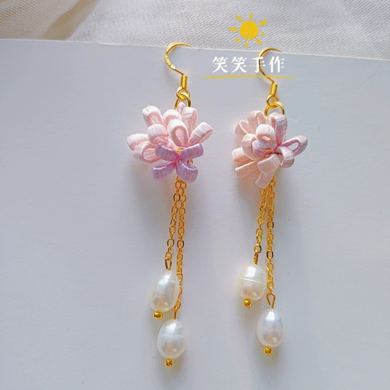 Handmade Chanhua Flower Earrings with Natural Freshwater Pearls - 925 Sterling Silver Hooks