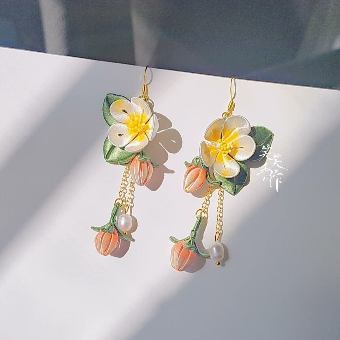 Handcrafted Camellia (Chanhua) Sterling Silver Earrings with Natural Pearls - Versatile for Any Occasion