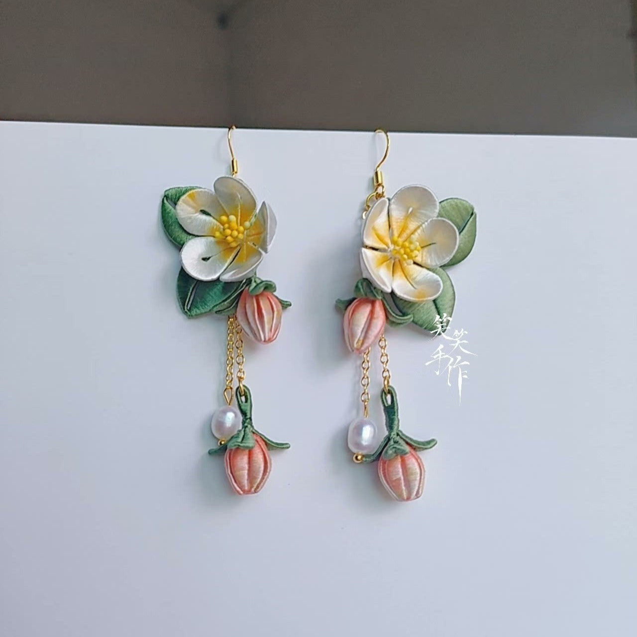 Handcrafted Camellia (Chanhua) Sterling Silver Earrings with Natural Pearls - Versatile for Any Occasion