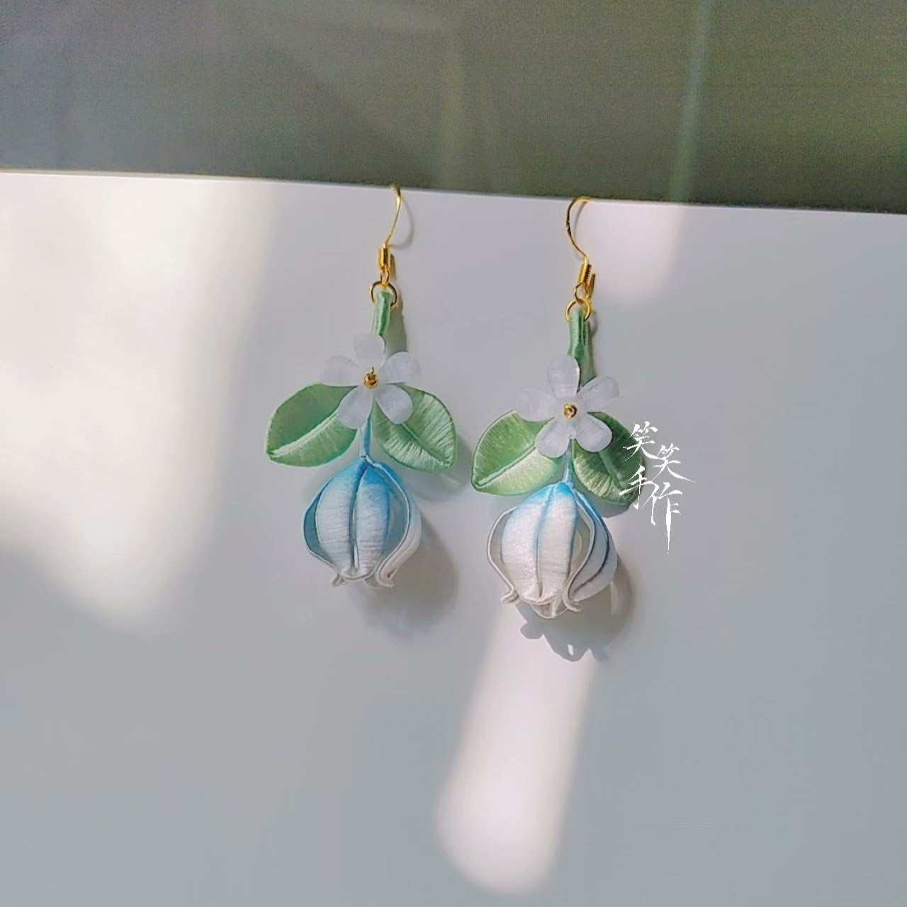 Handmade Chanhua Flower & Bud Dangle Earrings - 925 Silver Hooks | Elegant & Everyday Wear