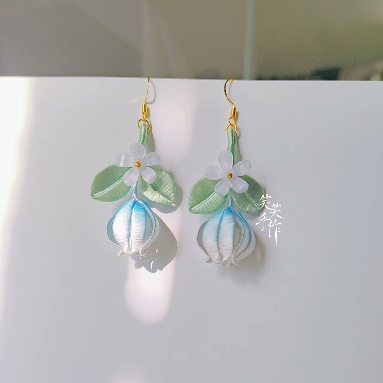 Handmade Chanhua Flower & Bud Dangle Earrings - 925 Silver Hooks | Elegant & Everyday Wear