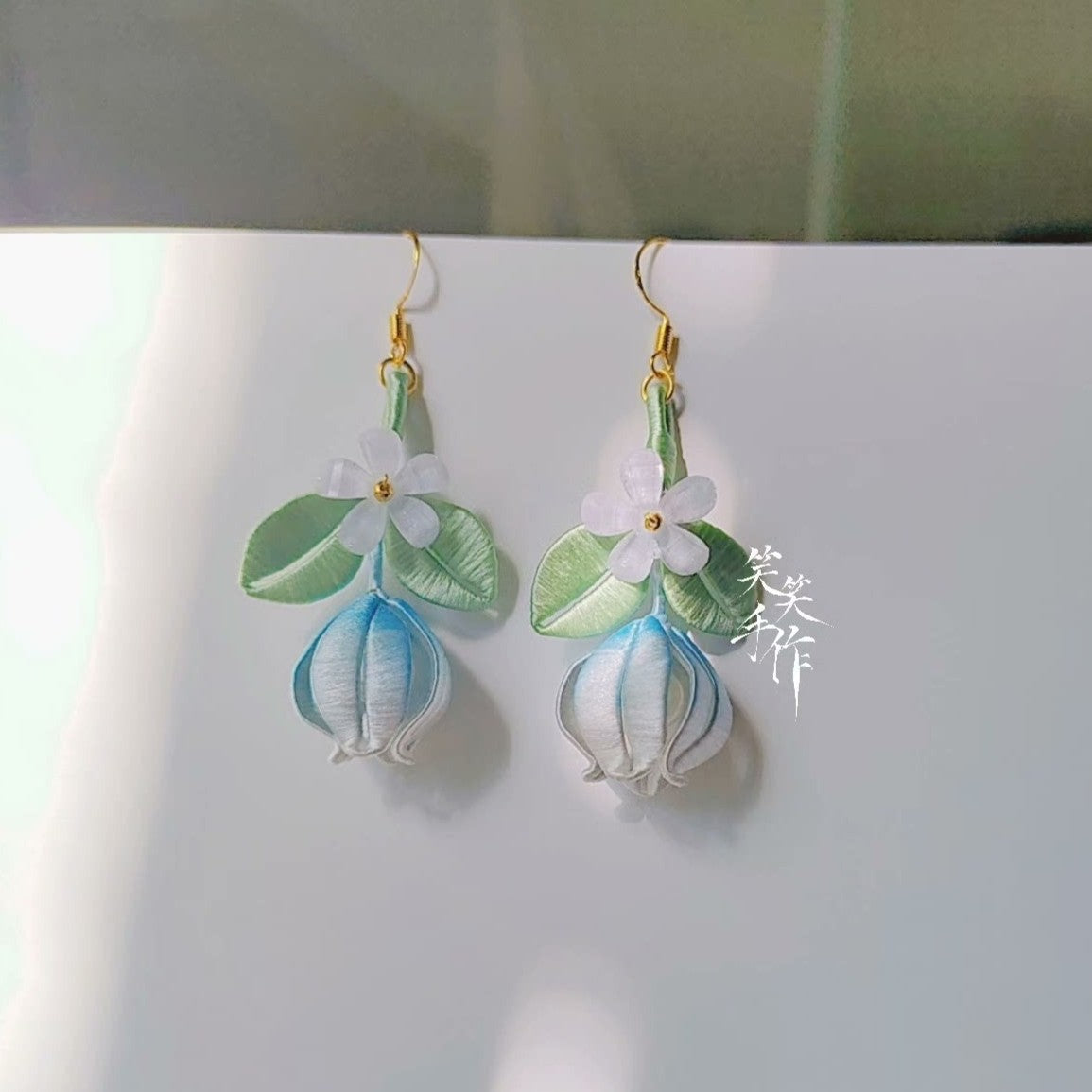 Handmade Chanhua Flower & Bud Dangle Earrings - 925 Silver Hooks | Elegant & Everyday Wear