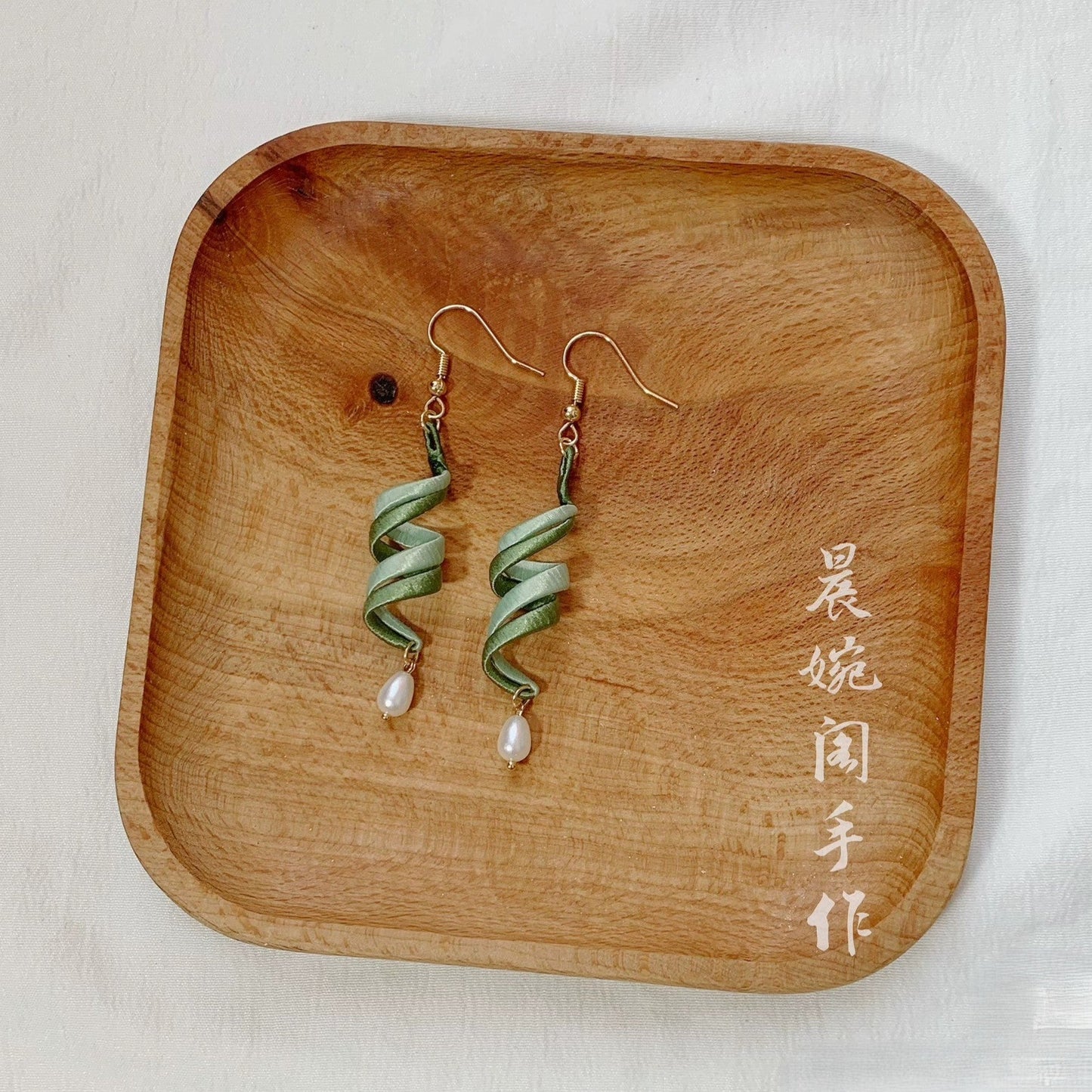 Handcrafted Chanhua Silk Ribbon & Pearl Earrings | Sterling Silver Hooks