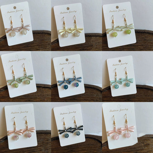 Handmade Chanhua Ribbon Bow Earrings - 925 Sterling Silver Hooks
