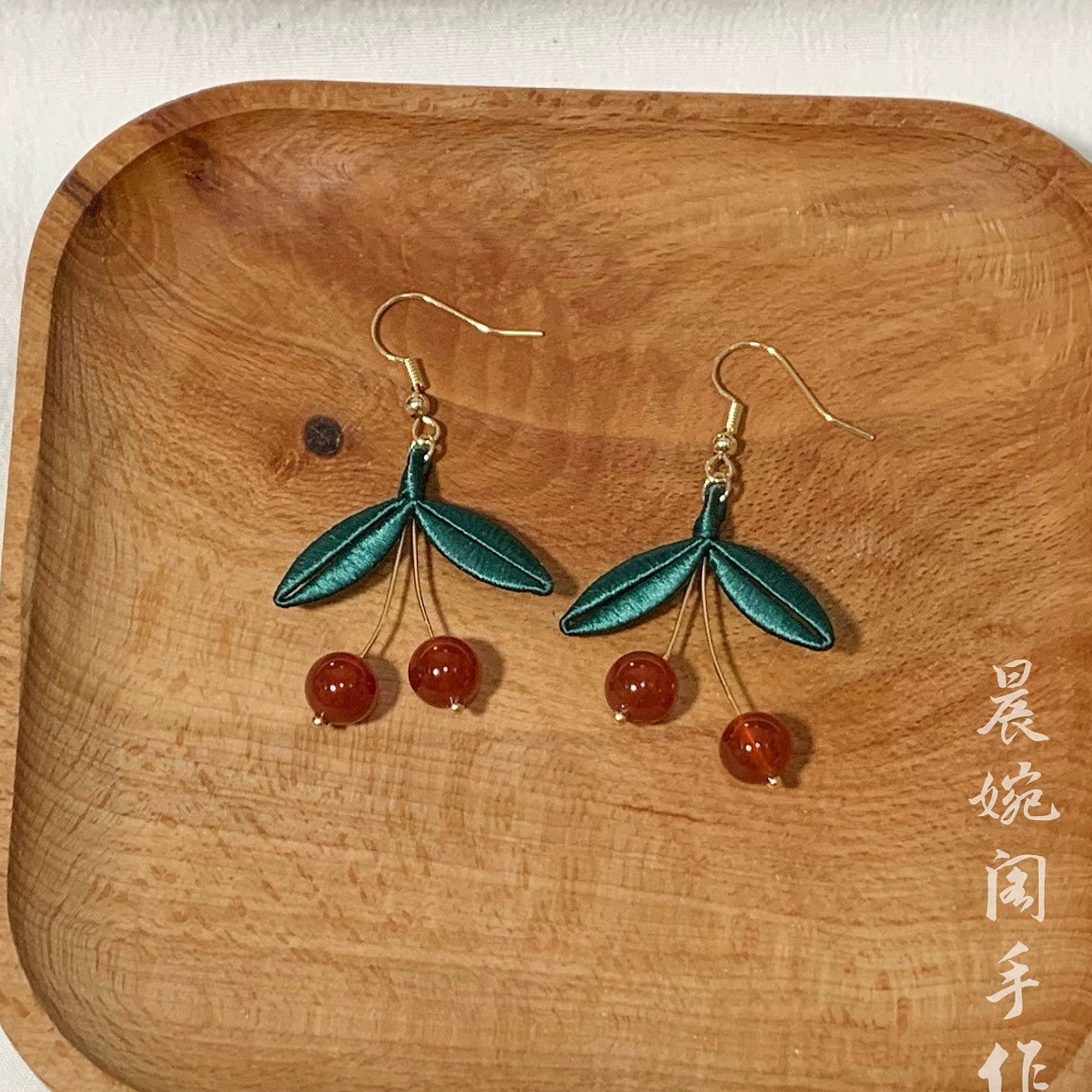 Handmade Cherry Chanhua Earrings - 925 Silver Hooks