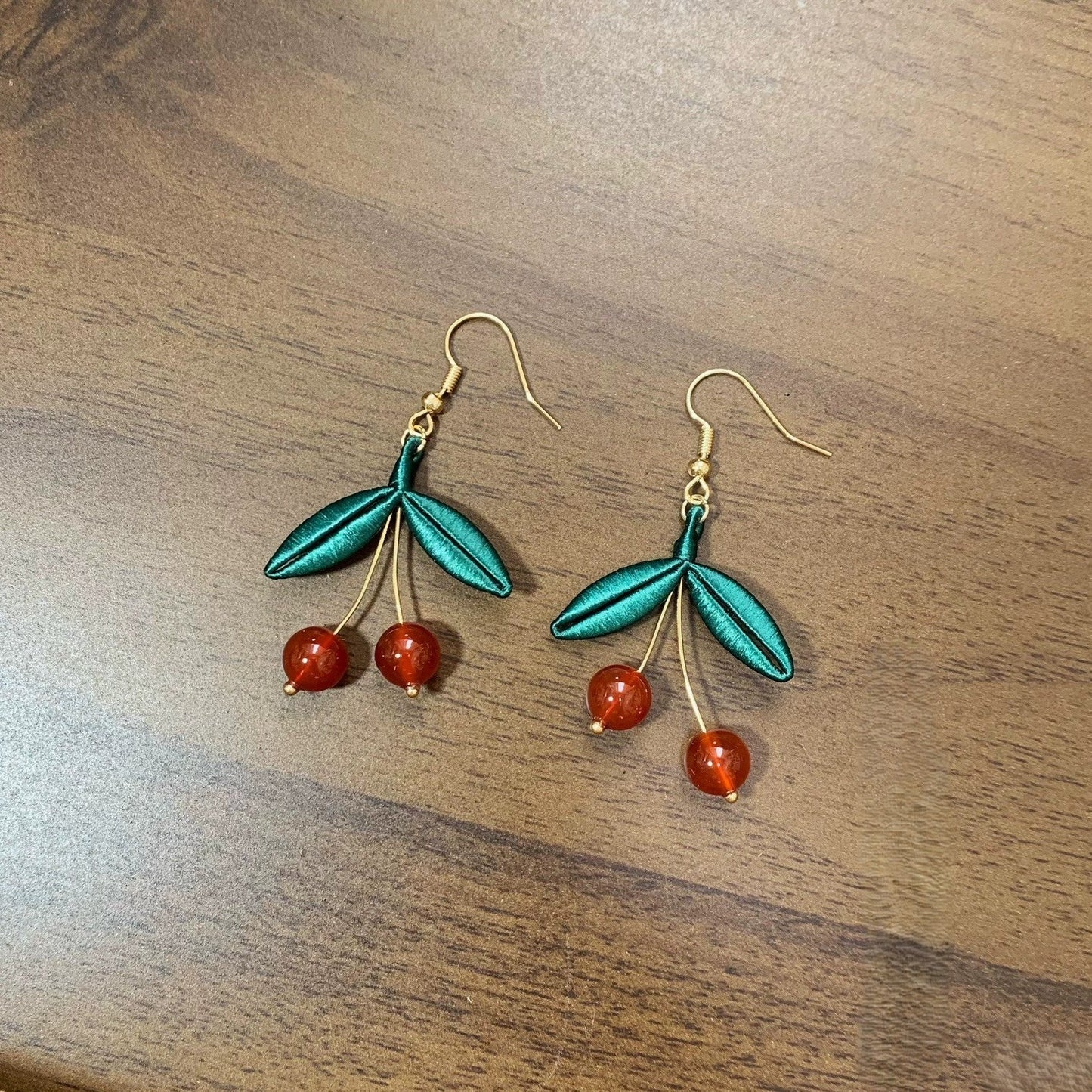 Handmade Cherry Chanhua Earrings - 925 Silver Hooks