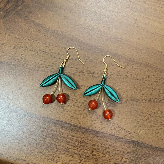 Handmade Cherry Chanhua Earrings - 925 Silver Hooks