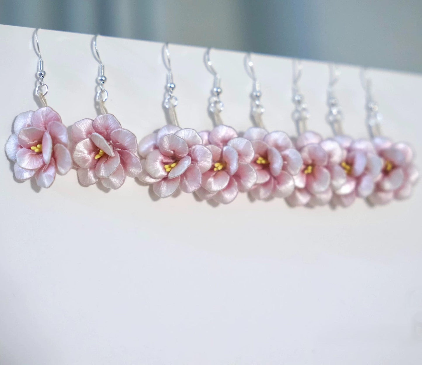 Handmade Camellia Flower Dangle Earrings - 925 Sterling Silver Hooks