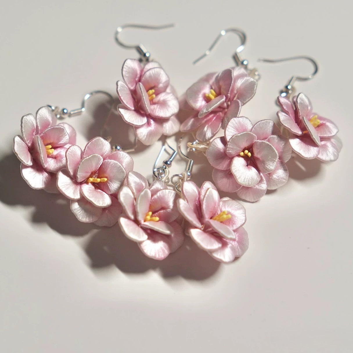 Handmade Camellia Flower Dangle Earrings - 925 Sterling Silver Hooks
