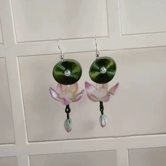Handcrafted Chanhua Lotus & Leaf Silver Earrings
