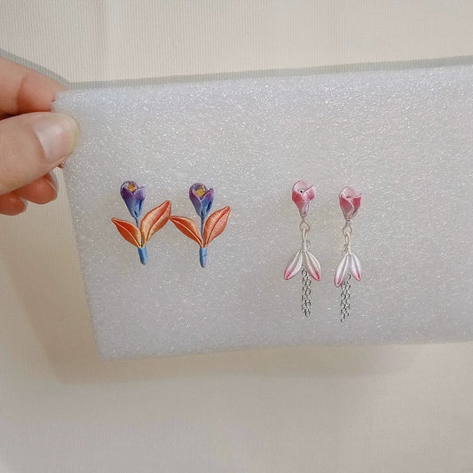 Handmade Chanhua Flower Drop Earrings, 925 Sterling Silver