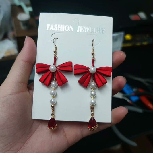 Elegant Handmade Chanhua Bow Pearl Drop Earrings - 925 Silver Hooks