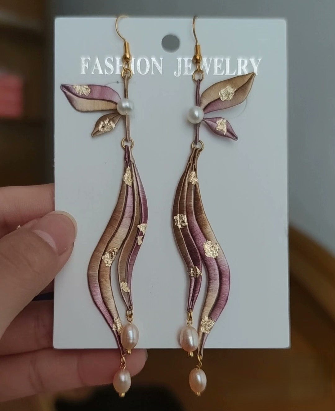 Handmade Chanhua Silk & Pearl Dangle Earrings | S925 Silver Hooks