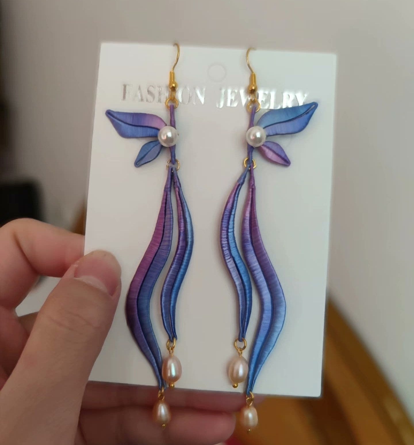 Handmade Chanhua Silk & Pearl Dangle Earrings | S925 Silver Hooks