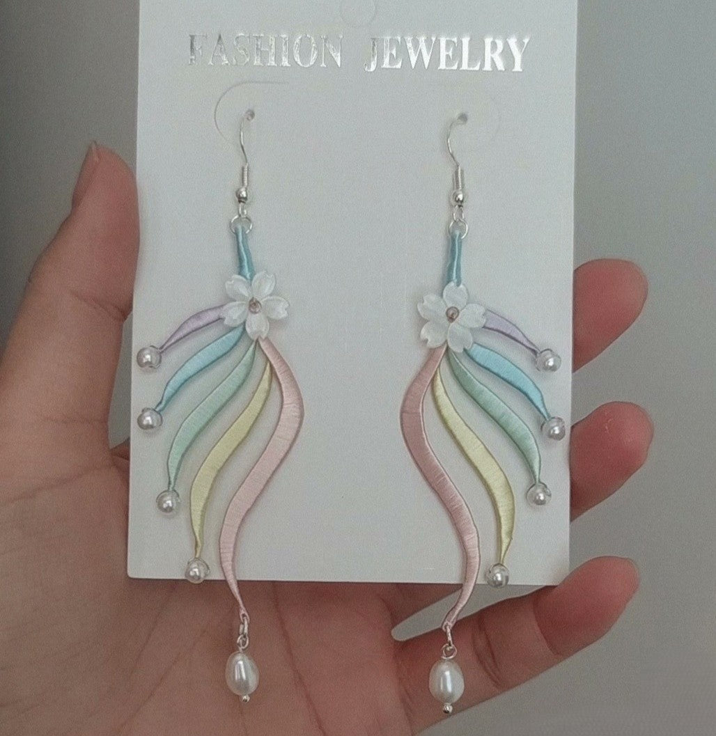 Handmade Chanhua Silk Tassel Earrings - 925 Silver Hooks