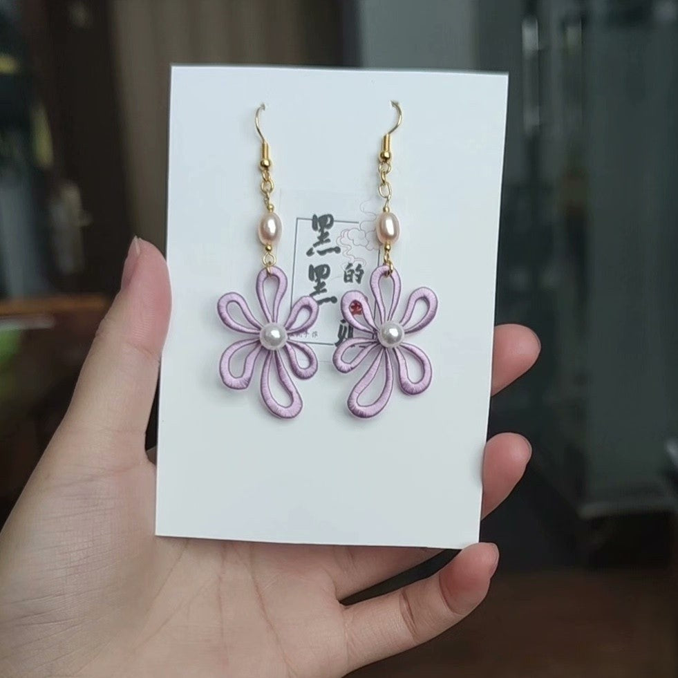 Handmade Chanhua Flower Earrings - 925 Silver Hooks & Freshwater Pearl