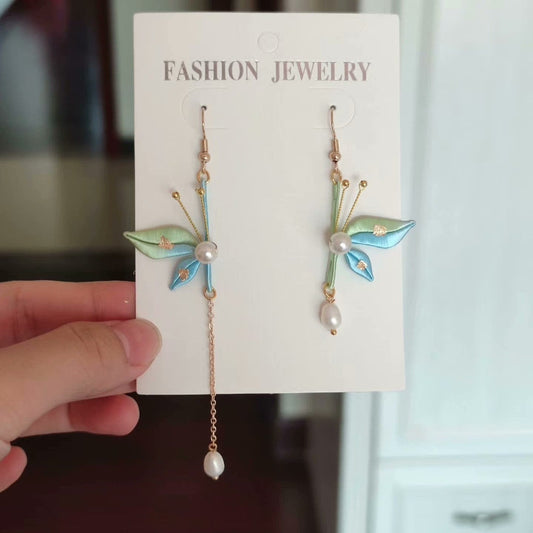 Handcrafted Chanhua Silk Butterfly Earrings - Sterling Silver Hooks