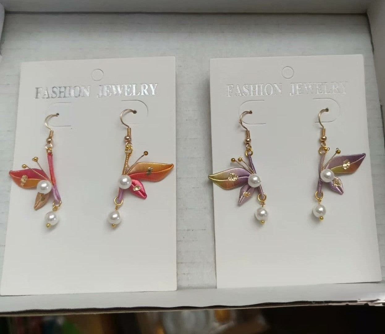 Handcrafted Chanhua Silk Butterfly Earrings - Sterling Silver Hooks