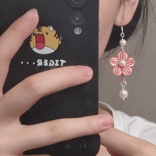 Handmade Chanhua Flower & Pearl Earrings - 925 Silver Hooks