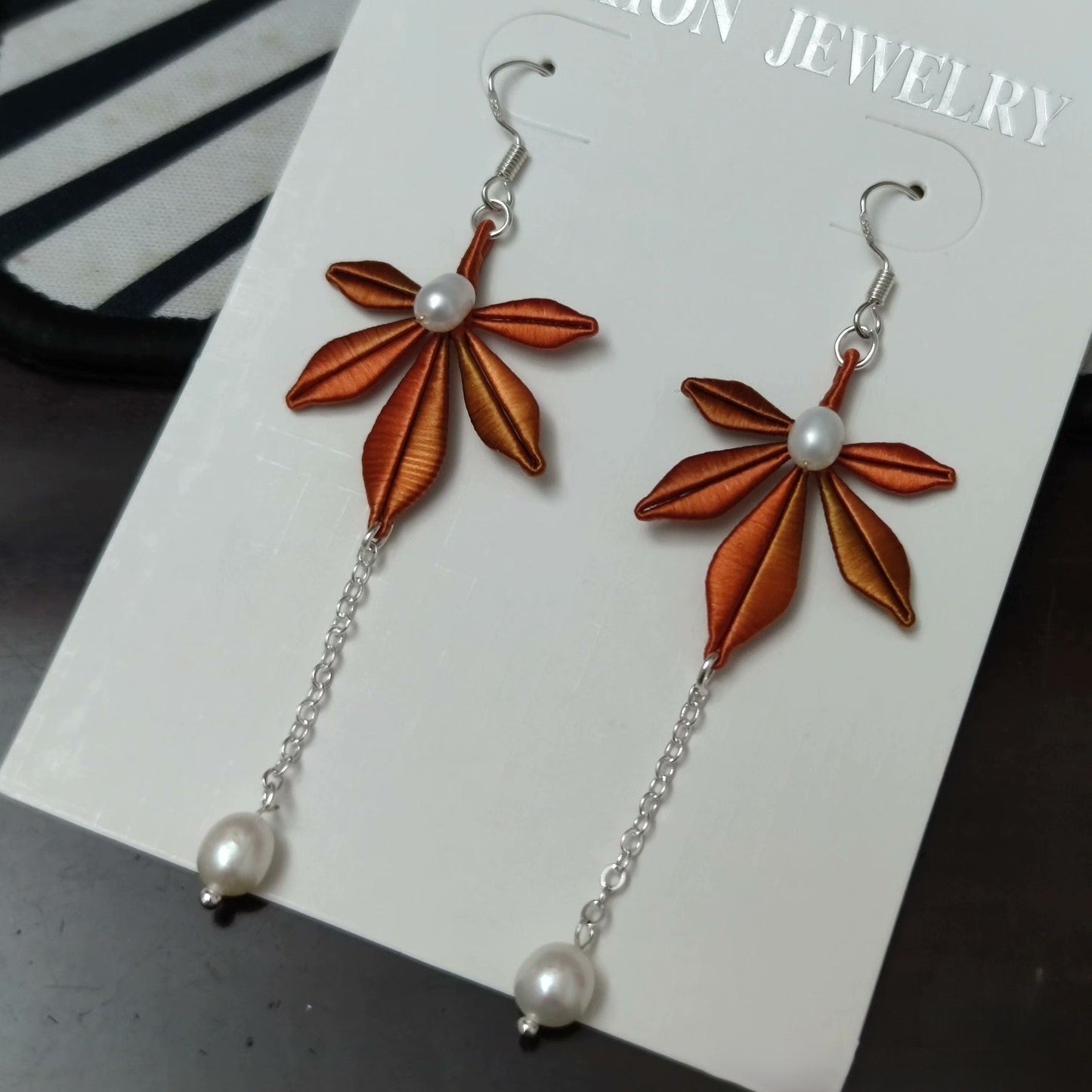 Handmade Chanhua Maple Leaf Earrings - 925 Sterling Silver Hooks