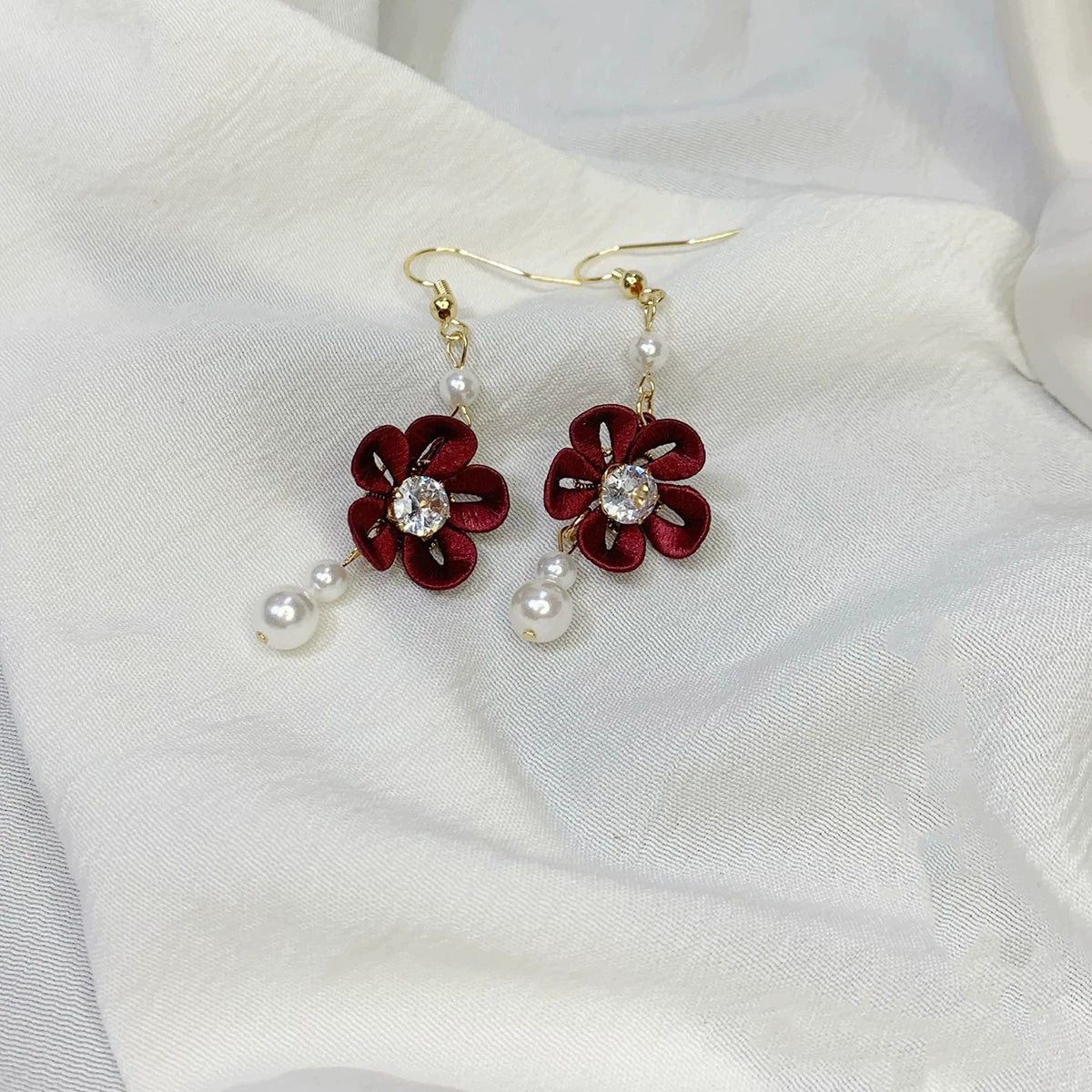 Handmade Chanhua Flower Drop Earrings with Pearl Accents