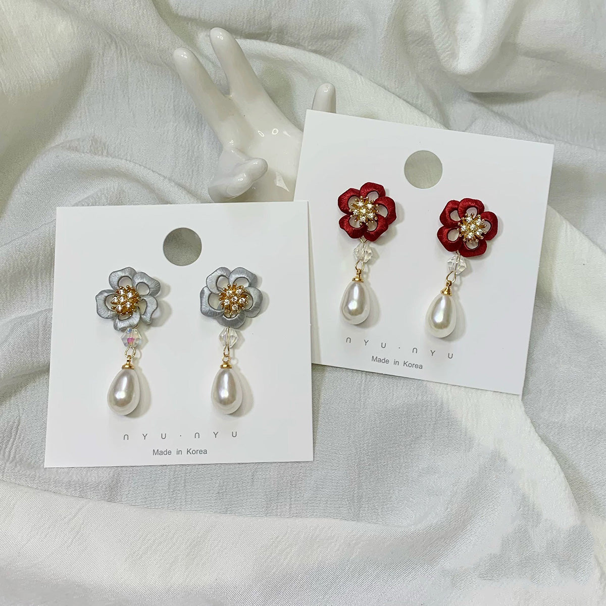 Handcrafted Chanhua Floral Earrings - S925 Silver Hooks