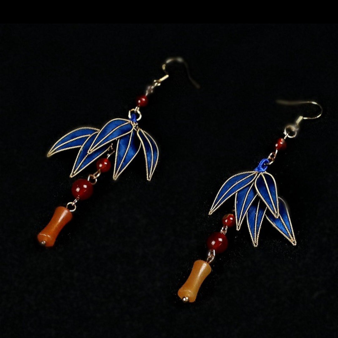 Bamboo Leaf Bespoke Earrings - Silk Earrings(Ronghua)