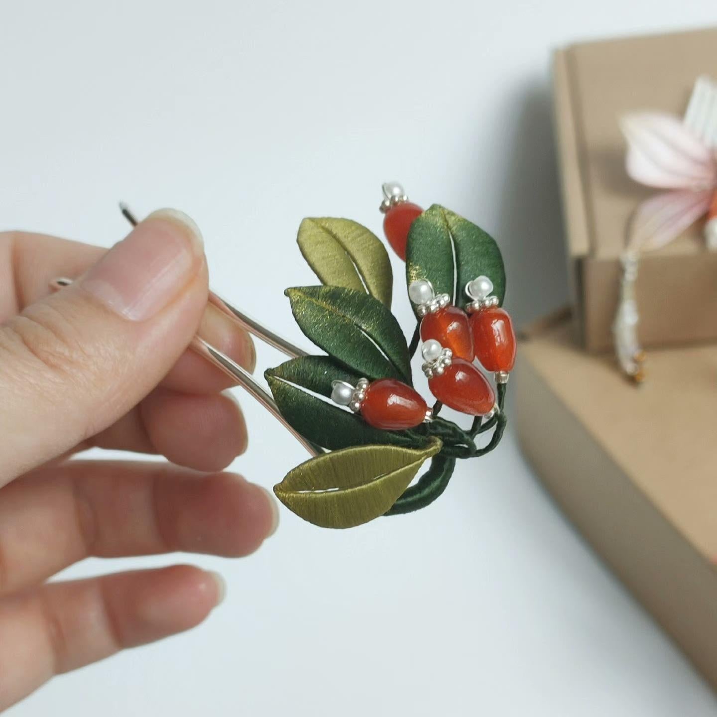 Red Fruit Handmade Hairpin - Silk Hairpin(Chanhua)