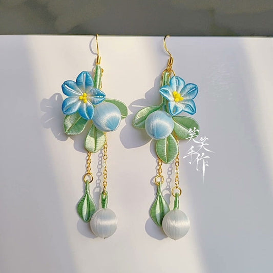 Handmade Chanhua Flower Earrings - 925 Silver Hooks