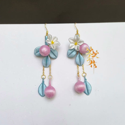 Handcrafted Chanhua Floral  Drop Earrings - 925 Silver Hooks