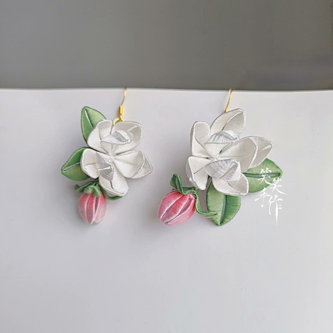 Handcrafted White Chanhua Flower & Bud Sterling Silver Drop Earrings | Elegant Everyday & Occasion Wear